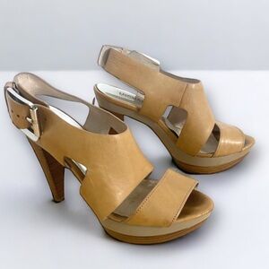 Michael Kors Tan Leather Carla Strappy Platform Heels, Women’s Size 6